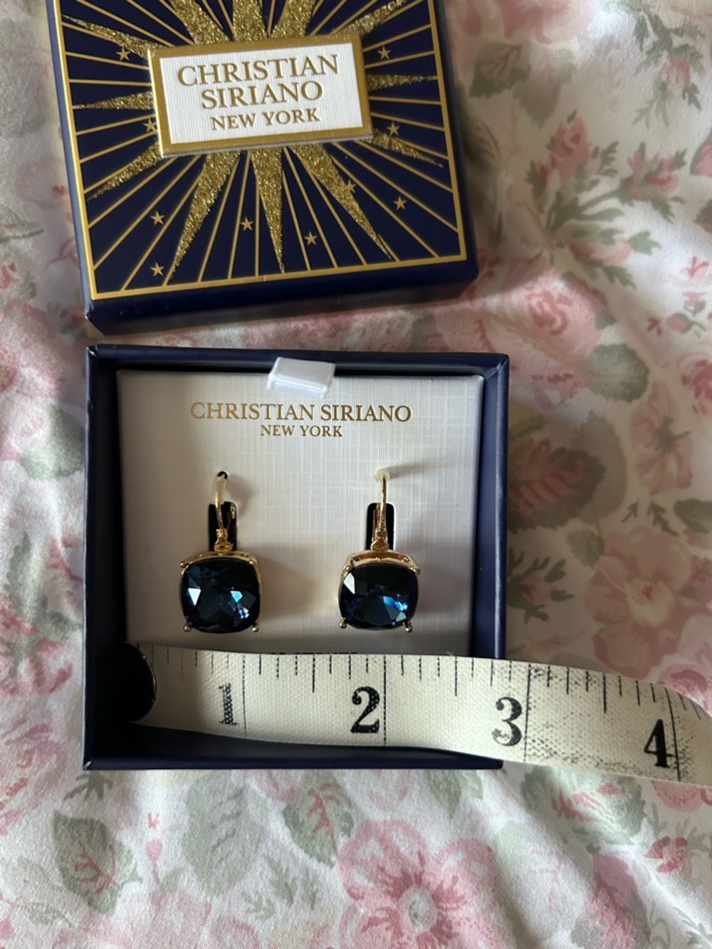 Christian Siriano Earrings with Deep Blue Glass Stones - Picture 6 of 7